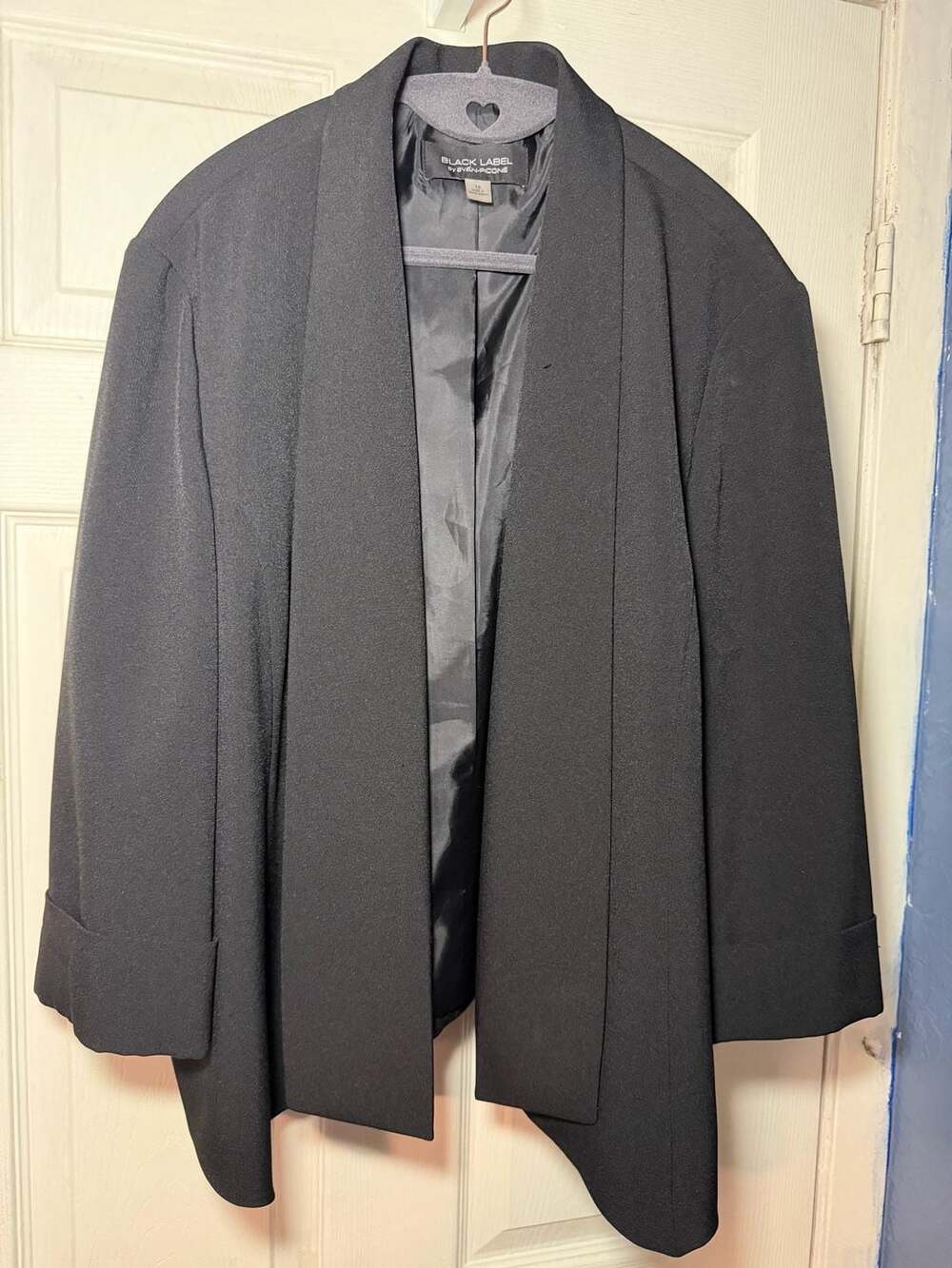 Black Label by Evan-Picone Women's Black Open Front Shawl Collar Blazer Jacket